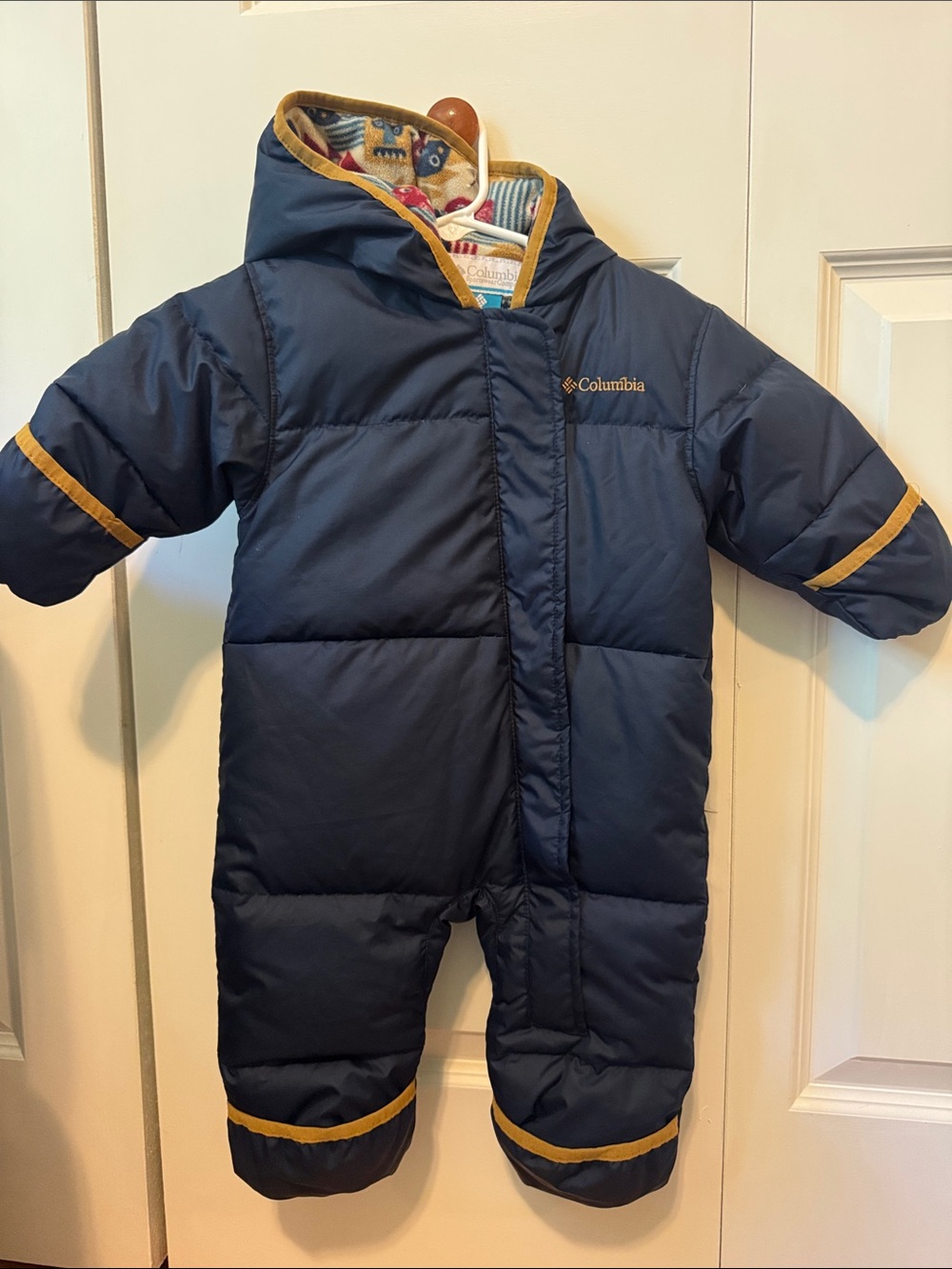 Columbia Navy and Gold Down Infant One-Piece